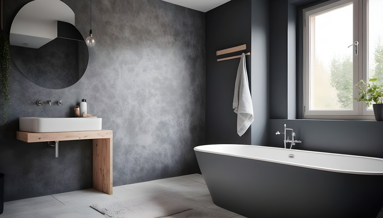 salle de bain de style scandinave avec du béton ciré